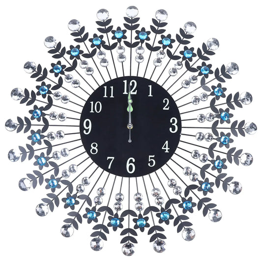 24'' Crystal Wall Clock, Large Décor Wall Clock Black Crystal Clock, Quartz Movement Wall Décor Clock W/Night Light