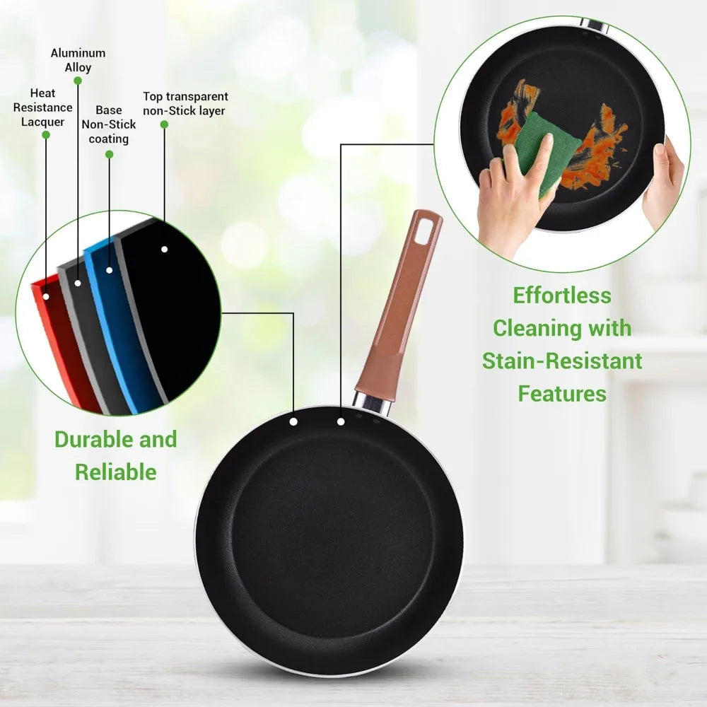 13-Piece Nonstick Kitchen Cookware Set-PTFE/PFOA/PFOS-Free, Heat Resistant Kitchen Ware Pots Pan Set w/ Saucepan, Frying Pans, Cooking Utensils