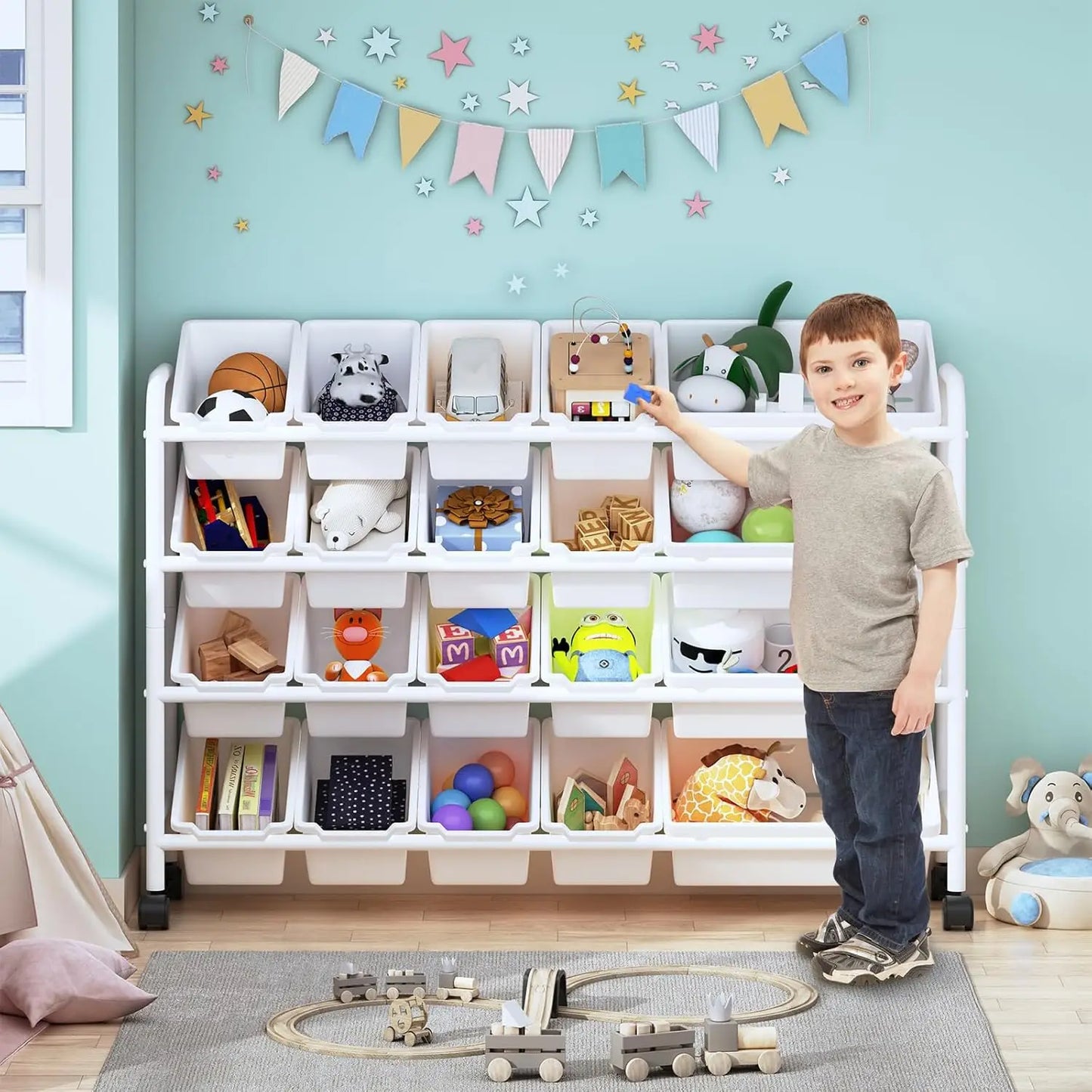 Kids Toy Storage Organizer with 20 Plastic Bins