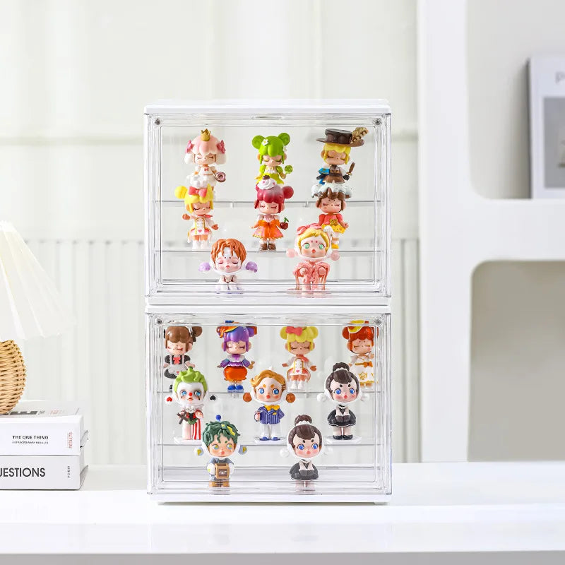 Clear Display Box, Stackable Plastic Dustproof Storage Bins, Figures Display, Collectibles Bag, Cosmetic Show Case with Interlayers